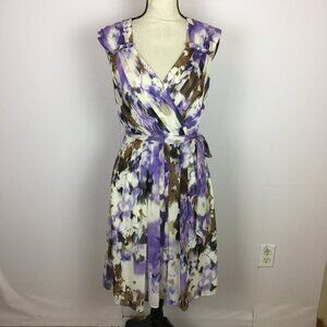 Adrianna Papell Fit & Flare Dress Size 6 Womans Purple Floral Sleeveless Belted
